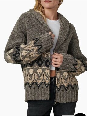 Joe's Jeans Shawl-Collar Zip Cardigan in Fair-Isle Print